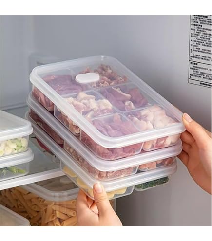   ！食器ケース仕切り付き Amazon｜クリア 仕切り付き食品保存容器、6区画 プラスチック製 冷凍